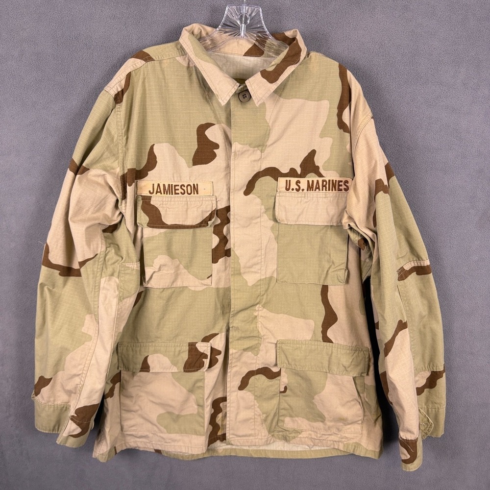 Vintage US Military Jacket Mens Large Long Desert Camo USMC BDU Coat‎ 90s